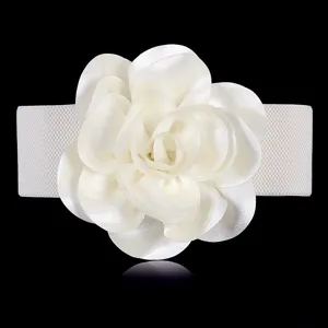 Women Wide Elastic Cinch Belt Fashion Versatile Dress Decorative Belt 3D Floral Chiffon Waist Band