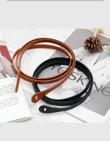 Women thin faux leather belt stylish versatile decorative belt for dress coat summer daily