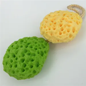 Honeycomb wood pulp bath sponge dual-color exfoliating body scrub with hanging rope