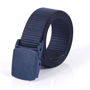Men tactical nylon belt casual canvas trousers belt with plastic buckle dark blue.