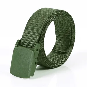 Mens tactical nylon belt with plastic buckle, casual military waist belt for daily outdoor wear.