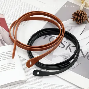 Women thin pu leather belt set black brown stylish dress coat waist accessory fashion
