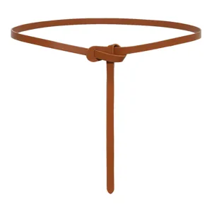 Women thin brown faux leather belt stylish knot waist dress coat accessory elegant chic