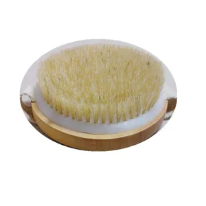 Runde Holz Badebürste mit Naturborsten und Gurt für Körperpeeling und sanfte Dusche.