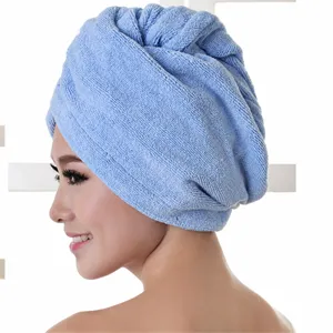 Toalla de microfibra para secar el pelo gorro super absorbente de secado rápido para mujeres azul