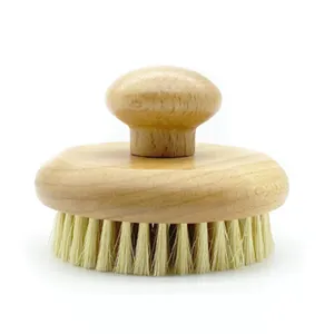 Brosse de bain ronde en bois pour gommage corporel, brosse de massage courte avec poils.