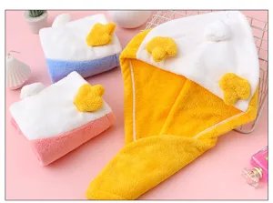 Cute cartoon coral fleece dry hair cap, super absorbent soft bath towel for fast hair drying.