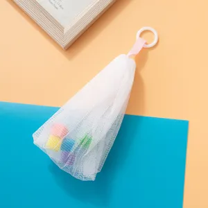 Japanese style foaming net with sponge balls inside, facial cleansing soap mesh bag for rich lather.