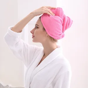 Gorro turbante de microfibra para secar el pelo, super absorbente y de secado rápido rosa.