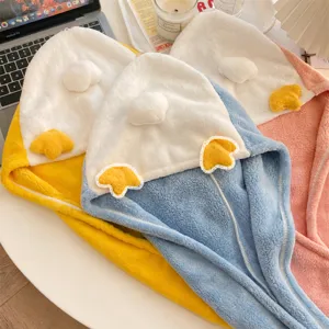 Cute cartoon coral fleece dry hair cap super absorbent quick drying soft towel wrap hat.