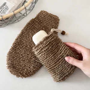 Natural Jute Soap Pouch Exfoliating Soap Saver Bag Mesh Foaming Net With Drawstring And Wooden Bead For Bathroom