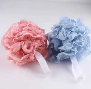 Wholesale lace trim bath sponge 50g large bath flower mesh bathing ball for body cleaning