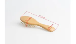 Wooden hair brush detail showing precise dimensions, natural beech wood for hair care.