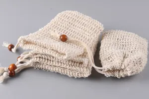 Natürliche Seifenbeutel Seifensäckchen Peeling Netzbeutel mit Holzperlen Kordelzug für Dusche.