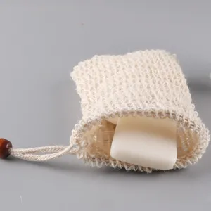 Natürlicher Ramie Seifensack Peeling Seifenbeutel mit Holzkugel Kordelzug für die Gesichtsreinigung