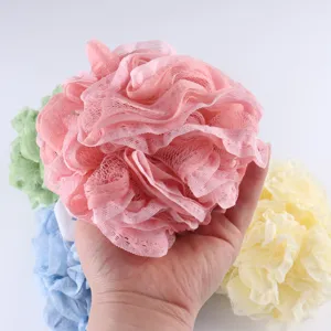 Large 50g lace bath sponge shower puff with soft mesh for body cleaning and exfoliation.