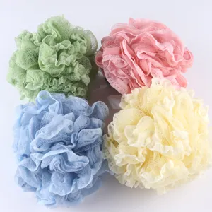 Set of 4 colorful lace mesh bath sponges, 50g large exfoliating body scrub net puffs