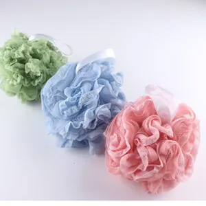 Large lace ruffle mesh bath sponge shower puff body washing foaming net multi-color set