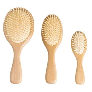 Natural wooden hair cushion massage brushes set, anti-static scalp care wooden hairbrushes.
