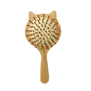 Cute Cartoon Cat Moso Bamboo Air Cushion Hair Comb Anti-Static Wooden Massage Comb For Kids Girls Daily Hair Care
