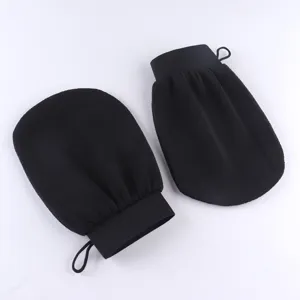Guantes de baño exfoliantes negros con puños elásticos y lazo para colgar, 2 unidades.