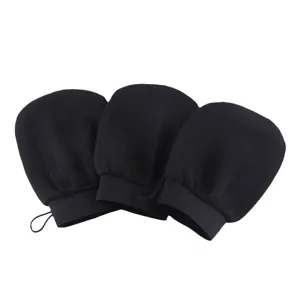 Set de 3 guantes de baño exfoliantes negros, guantes de ducha texturizados para exfoliación.