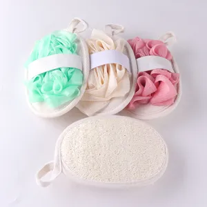 Set di spugna da doccia in luffa naturale e scrubber a rete per una delicata esfoliazione quotidiana