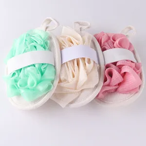 Spugna da bagno in luffa naturale con sbuffo in rete, scrub corpo esfoliante con cinturino.