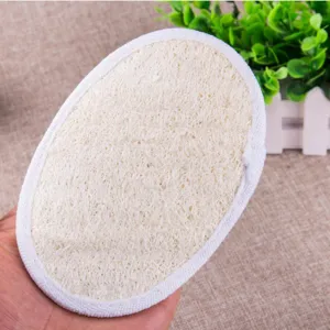 Spugna da Bagno Esfoliante in Luffa Naturale Ovale Spazzola Corpo con Bordo Bianco e Cinturino