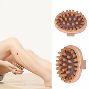 Handheld beech wood meridian massage brush for body shaping, leg and belly relaxation