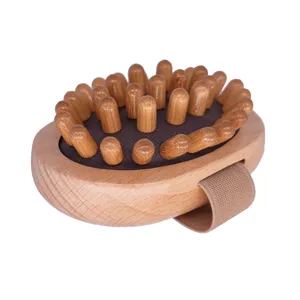 Wooden handheld meridian massage brush for body and back relaxation, smooth wooden teeth.