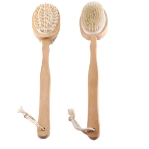 Wooden Long Handled Bath Brush Natural Boar Bristle Double Sided Body Massage Scrubbing Tool For Skin Exfoliating