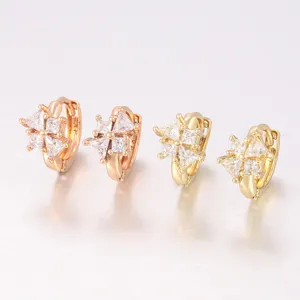 Pendientes de aro de flores de cuatro hojas de aleación de cobre, joyería elegante.