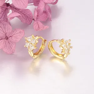 Pendientes de aro geométricos de cobre bañado en oro con circonita cúbica, joyería elegante