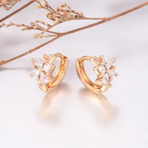 Pendientes de aro de aleación de cobre y circonita con flor geométrica para mujer moda