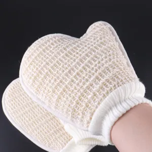 Peeling Duschhandschuh Netz Detailansicht mit Struktur und geripptem Bündchen Design.