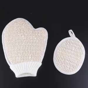 Baumwolle Leinen gerippte Manschette Peeling Badewandhandschuh und runder Schrubber Set.