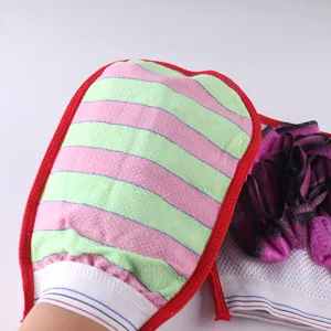 Peeling Badeschwamm Handschuh Set doppelseitiger Duschschwamm fuer Koerperpflege