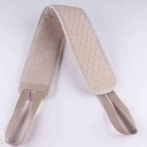 Exfoliating back scrubber for shower, double-sided long bath strap with handles for deep cleaning.