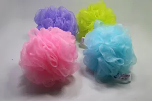 Colorful mesh bath sponge set, soft foaming body scrubber for daily shower cleaning.