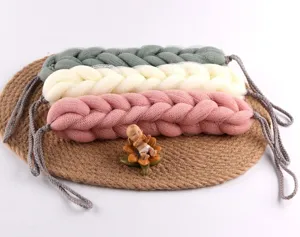 Long braided mesh bath sponge scrubber for body washing, soft shower puff with hanging rope.