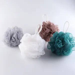 Grande set di spugna da doccia in rete, morbido pouf da bagno esfoliante con cordino.