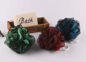 Colorful bath sponge mesh set for body scrubbing and rich lather, ideal for daily shower use.
