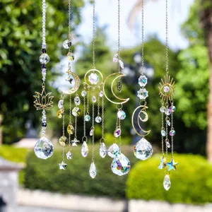 Crystal suncatcher wind chime set of 6 gold moon and sun hanging decor for garden outdoor
