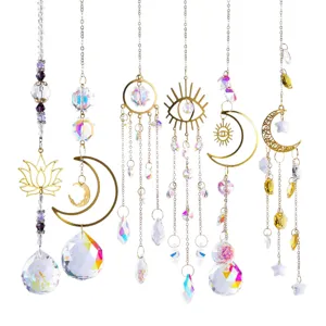 Crystal Suncatcher Wind Chime 6-Piece Set Golden Moon Hanging Garden Outdoor Decor Gift