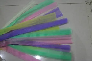 Colorful mesh bath sponge strips soft exfoliating body washing net strips wholesale bulk