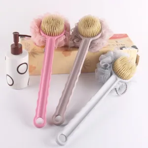 Long Handle Bath Brush 2-In-1 Soft Bristle Scrubbing Brush With Bath Ball Back Scrubber For Shower Body Cleaning Tool