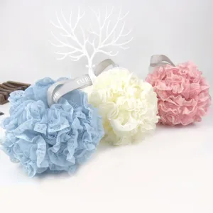 Esponja de baño de encaje coreano gran malla PE conjunto de puf de ducha para exfoliación corporal.