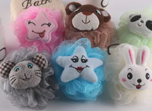 Süße Cartoon Tier Duschschwämme Set, weiche Mesh Duschpuffs für die tägliche Körperreinigung.