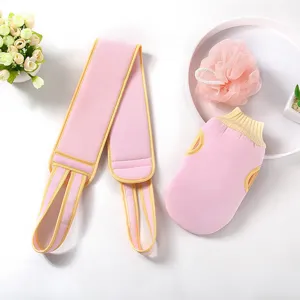 Set de esponja de baño exfoliante rosa, exfoliante de espalda largo y guante para el cuerpo.